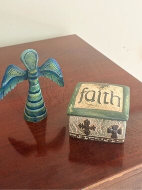 Metal Angel Figurine With Decorative Keepsake Box